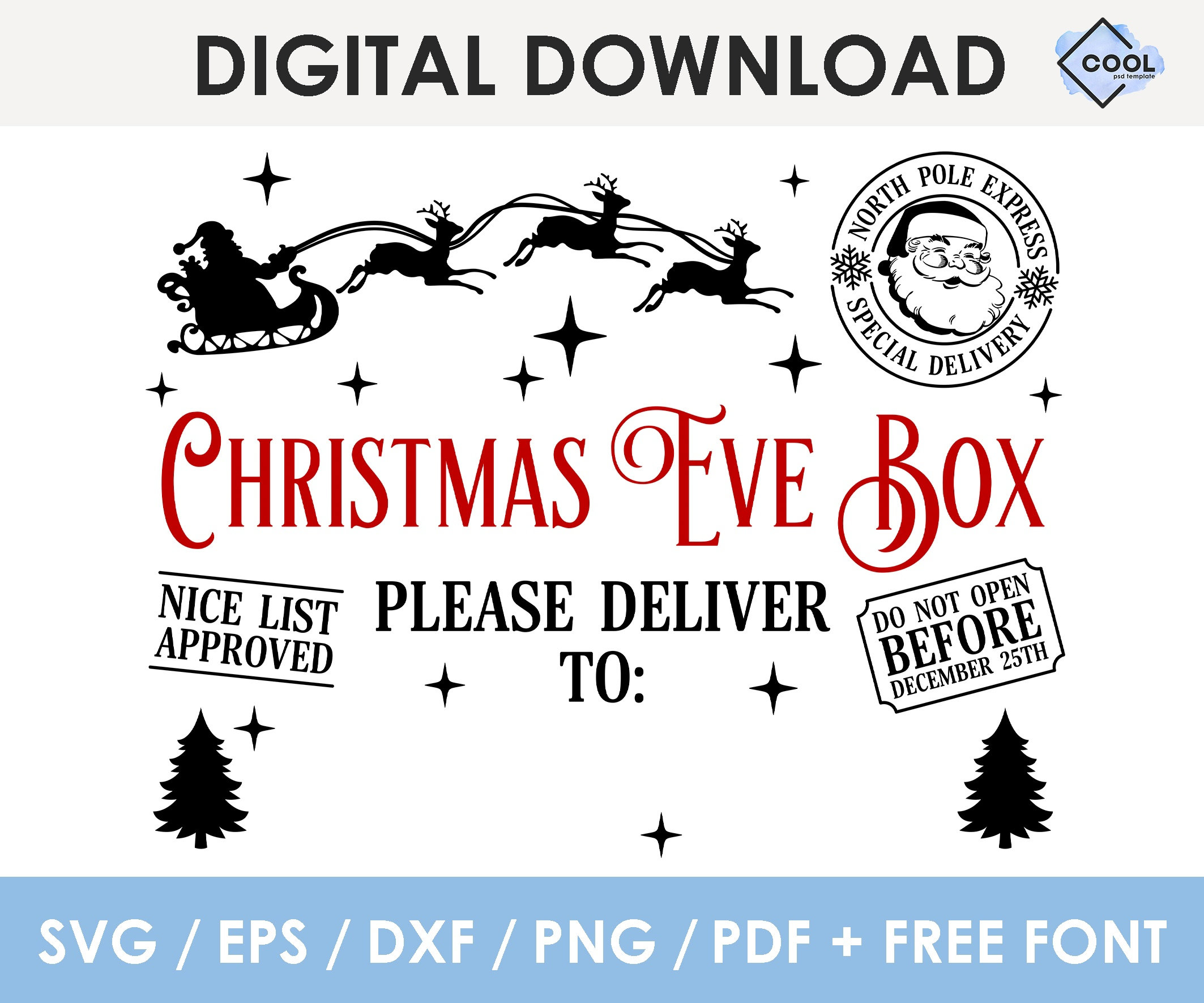 Christmas Eve Box Svg, EDITABLE, Christmas Eve Crate Svg