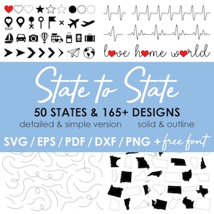 State to State svg, BUNDLE, 50 states of USA map outline, DIY, svg, dxf, Laser Cut File, Cricut, Silhouette, Glowforge, instant download