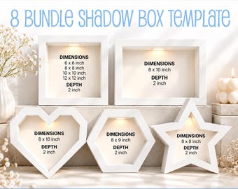 Shadow box svg, Bundle, light box frame blank template, Canva Editable, laser cut, Cricut, Heart, Star, Square, Rectangle, 3D Paper Craft