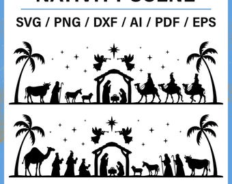 Nativity Scene SVG, Christmas Decoration Decal (svg, dxf, png) Christmas Nativity Silhouette Birth Of Jesus Christian Cricut Laser Cut File