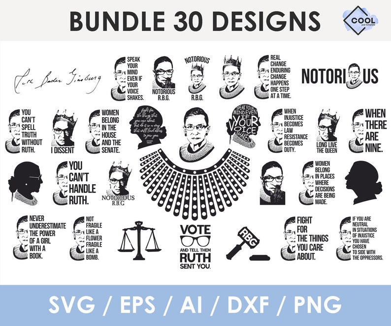 RBG svg bundle Ruth Baden Ginsburg svg I dissent RBG svg | Etsy