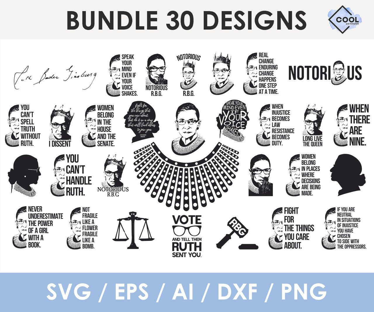 Download Rbg Svg Bundle Ruth Baden Ginsburg Svg I Dissent Rbg Svg Etsy