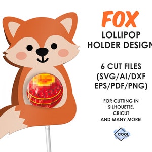 Fox lollipop holder svg, chocolate holder svg, DIY, craft for kids, favor kids, animals candy holder svg, INSTANT DOWNLOAD