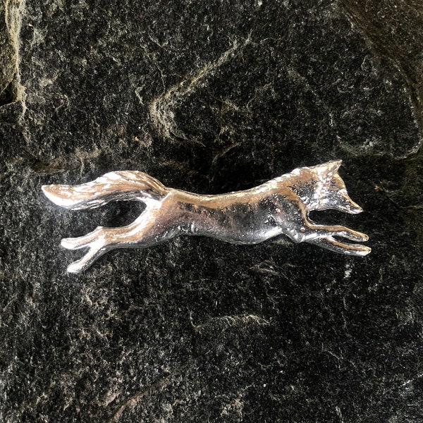 Fox Running Brooch in Pewter