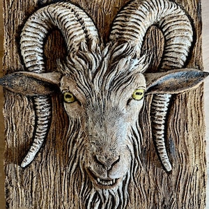 Wild Goat low relief sculpture in stoneware ceramic