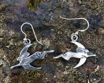 Hare and crescent moon earrings