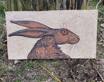 Hare’s head in low relief ceramic plaque / wall hanging.