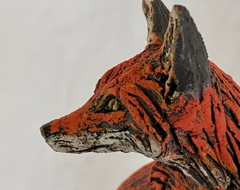 Fox sculpture in ceramic by Paul Szeiler.