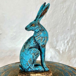 Blue Hare sculpture in ceramic by Paul Szeiler.