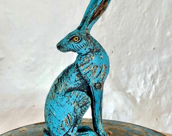 Blue Hare sculpture in ceramic by Paul Szeiler.