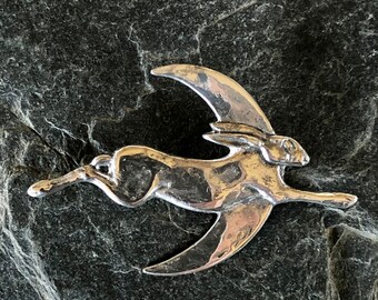 Hare and Moon brooch in pewter by Paul Szeiler