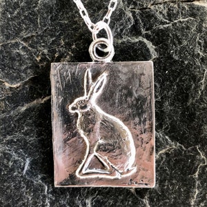 Hare sitting pendant necklace in pewter by Paul Szeiler