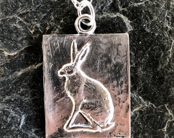 Hare sitting pendant necklace in pewter by Paul Szeiler