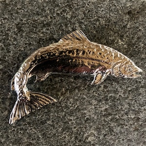 Leaping Salmon Brooch in Pewter by Paul Szeiler