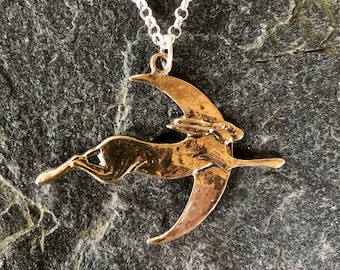 Hare and Moon Pendant / necklace in Bronze by Paul Szeiler.