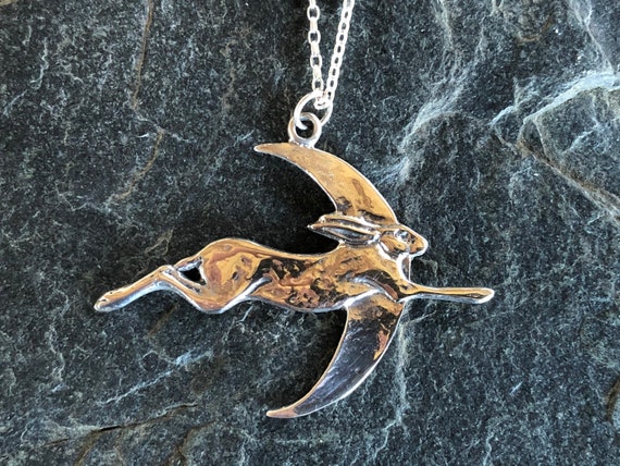 Hare and Moon pendant necklace in sterling silver