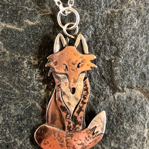 Fox pendant / necklace in copper and silver