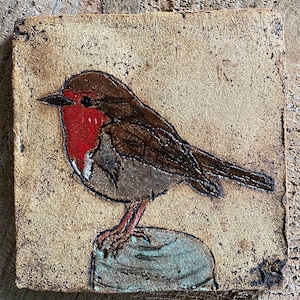 Robin hand painted ceramic tile