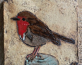 Robin hand painted ceramic tile