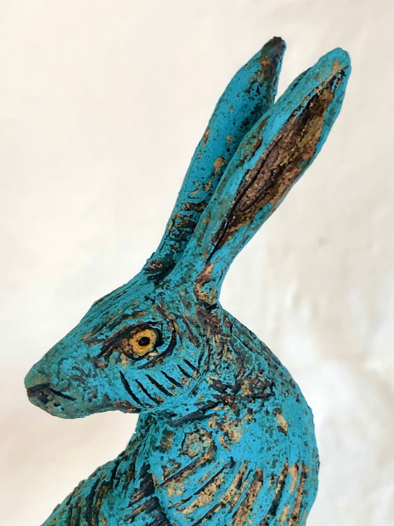 Blue Hare Sculpture in Ceramic by Paul Szeiler. - Etsy