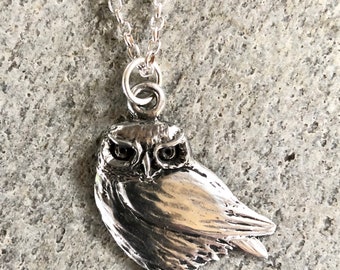 Vintage Owl Necklace Silver Filigree with Red Eyes — Vintage