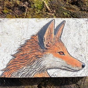 Fox low relief wall plaque in ceramic stoneware