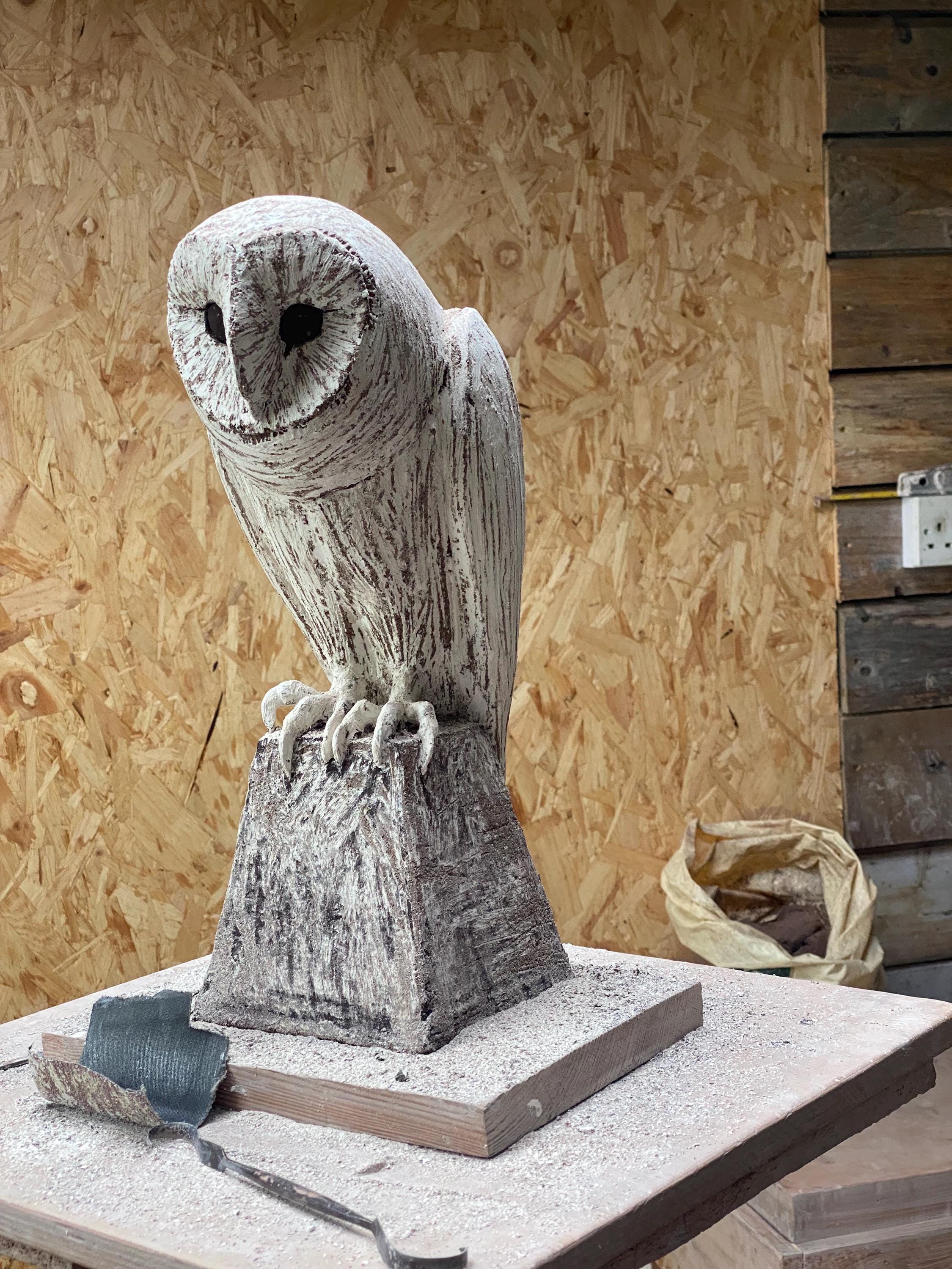 sculture chouette effraie en bois