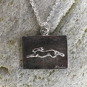 Running hare pendant necklace in pewter by Paul Szeiler