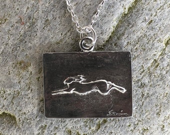Running hare pendant necklace in pewter by Paul Szeiler