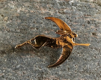 Hare and Moon brooch in Bronze