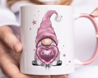 Personalised pink Gonk mug, stocking filler, christmas mug, gift for her, mum, sister, friend, valentines gift, secret santa, gonk gift