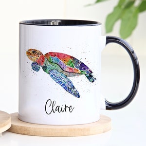 Personalised turtle mug, painted turtle, watercolour turtle, turtle gift, gift for her, gift for him, birthday