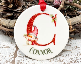 Personalised Christmas ornament, Snowman Initial, 1st Christmas, baby's first christmas bauble, tree decoration