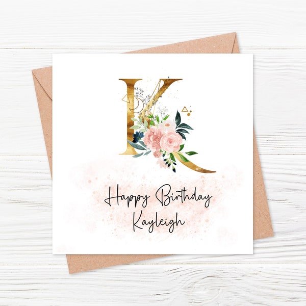 Personalised floral birthday card, Customised card, birthday card for her, greetings card, female birthday, card for mum, friend, sister