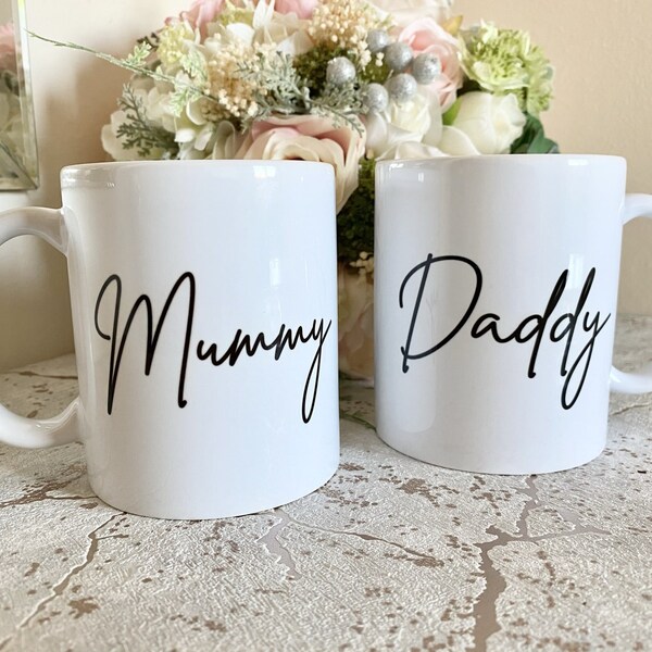 11oz15 oz personalised mummy and daddy mug set etsy uk