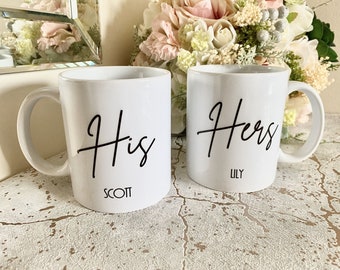 His Hers personalised set of 2 11oz mugs. His His / Hers Hers / Couple / Wedding