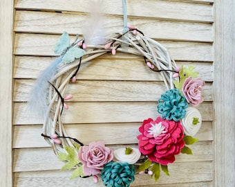 Felt flower wreath, 8 inches wreath, spring wall decorations