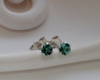 Green Blue Tourmaline Tiny 3mm Studs In 14k Solid Gold, Sterling Silver or Gold Filled Genuine Earrings, October Birthstone Gift For Her
