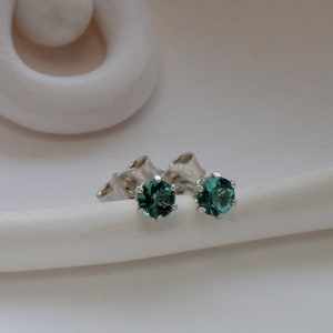 Green Blue Tourmaline Tiny 3mm Studs In 14k Solid Gold, Sterling Silver or Gold Filled Genuine Earrings, October Birthstone Gift For Her