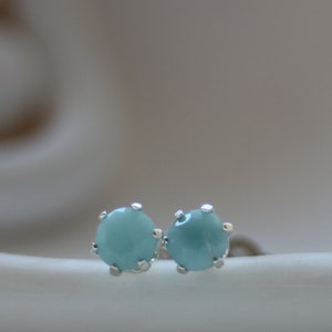 Caribbean Larimar Tiny 3mm Sterling Silver Stud Earrings, Genuine Dominican Larimar Tiny Studs, Sterling Silver Stud Earrings-Birthday Gift