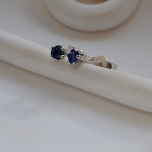 Tiny Blue Sapphire 2.5mm Studs Earrings, Genuine Natural Blue Sapphire Precious Gemstone Studs,Tiny Sapphire Studs September Birthstone Gift