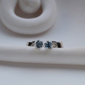 Teeny Tiny Super Blue Brazilian Aquamarine 2mm Stud Earrings In Sterling Silver & 14k Gold Filled March Birthstone Gift