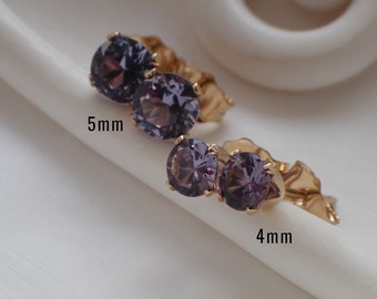 Alexandrite Colour Change Stud Earrings in Gold Filled & Sterling Silver 5mm June Birthstone Gift, Wife Gift Alexandrite Gold Stud Earrings