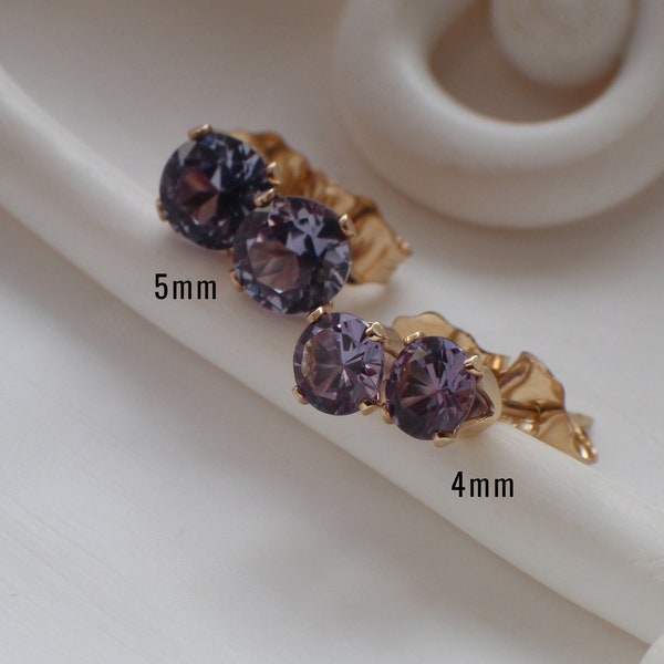 Boucles d’oreilles Alexandrite Color Change Stud en or rempli et argent sterling Petit cadeau de pierre de naissance de juin 4mm/5mm, boucles d’oreilles Alexandrite Gold Stud