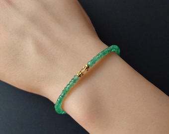 Natuurlijke Zambiaanse smaragd, keizerlijke perziktopaas danity magere kralen edelsteen goudgevulde armband, mei geboortesteen sieraden cadeau, cadeau voor haar