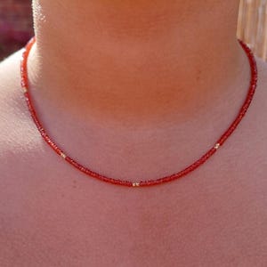 14k Solid Gold Padparadscha Sapphire Super Fine Beaded Handmade Necklace,Choker Layered Gemstone Necklace, September Birthstone Gift For Her