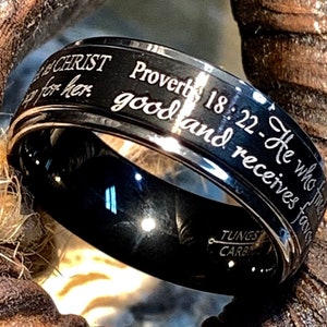 Tungsten Ring, Wedding Ring, Custom Engraved Ring, Ephesians Ring, Proverb Ring, Mens Promise Ring, Personalized Ring, Christian Ring image 2