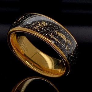 Gold Tungsten Ring, Meteorite Ring, Mens Tungsten Ring, Black Meteorite Ring, Mens Wedding Ring, Tungsten Bands, Mens Tungsten Band, 8 mm