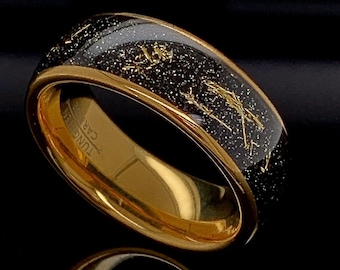 Gold Wolfram Meteorit Ring - 8 mm Comfort Fit Ehering