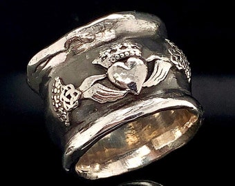 Oxidized Sterling Silver Claddagh Ring: Handmade Irish Wedding Band